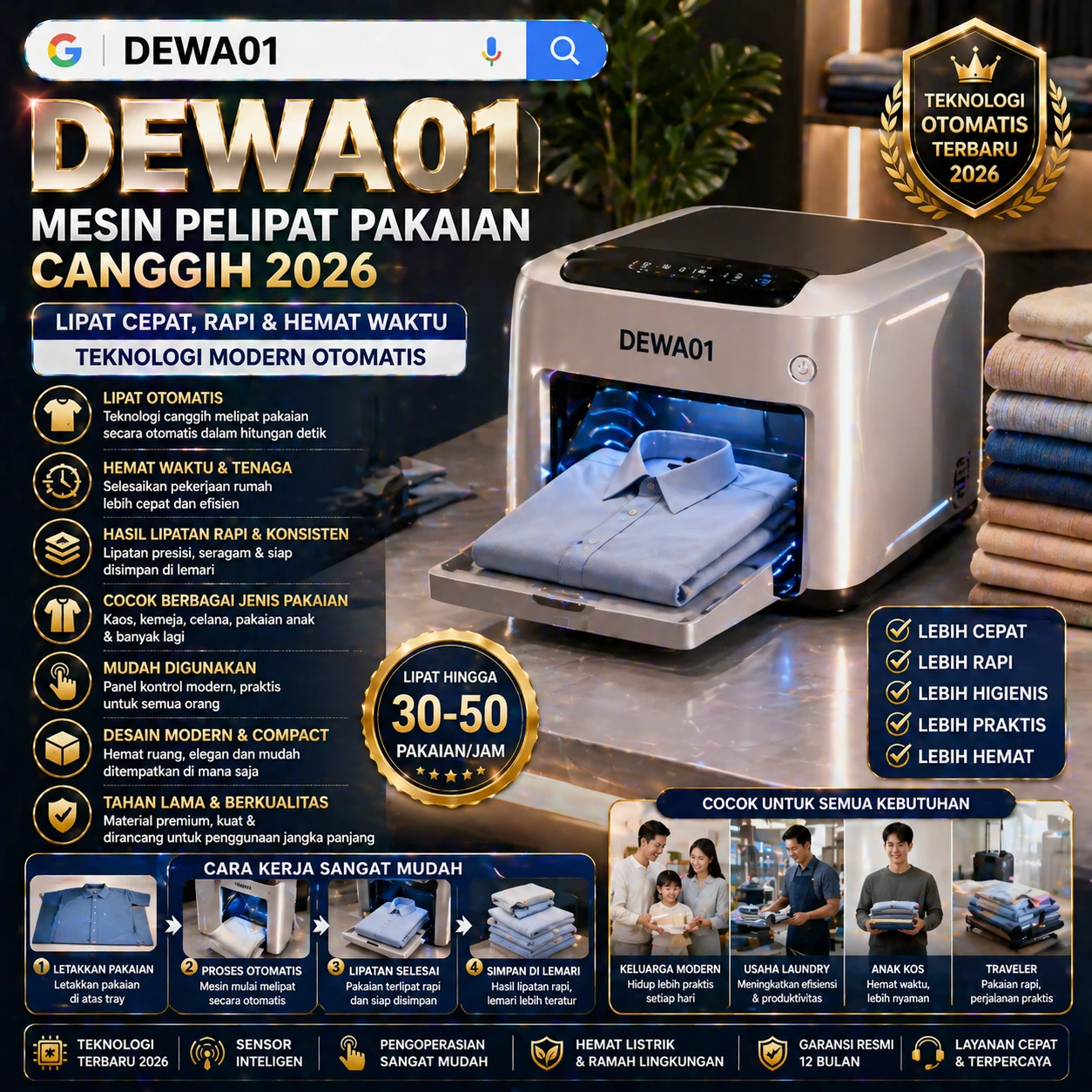 DEWA01 👕✨ Mesin Pelipat Pakaian Canggih 2026 Lipat Cepat, Rapi & Hemat Waktu Teknologi Modern Otomatis.